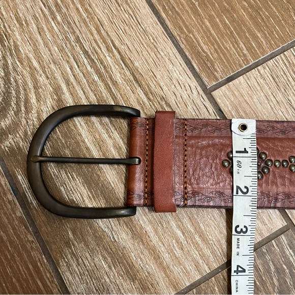 Fossil Brown Leather Studded Wide Chunky Belt - Picture 7 of 7